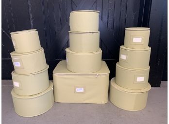 Group Of Celadon China And Stemware Storage Containers