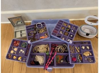 Costume Jewelry Pot Luck, Beaded Box And Cleaner
