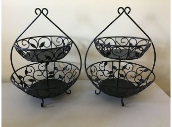 Pair Of Metal Double Tiered Baskets