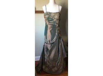 Beautiful Bronze Taffeta Gown With Embroidered Appliqu And Rhinestones With Matching Shrug ($2500) - Size 12