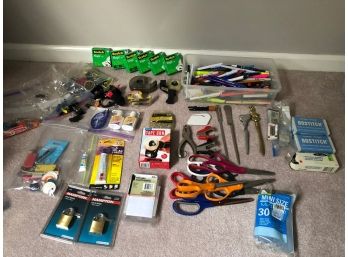 Large Office Supply Lot - Pens, Scissors, Staples, Tape, Clips, Whiteout, Glue, Locks, Etc