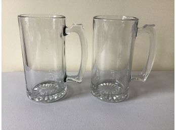 2 Large Glass Beer Mugs