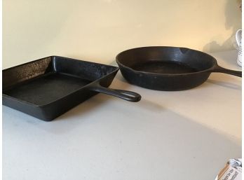 Cast Iron Skillet - Round Is Marked Lodge, Square Is Unmarked