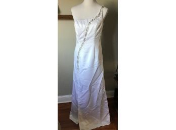 Jovani - Asymmetrical Top White Beaded Satin Gown With Cutouts - Size 6 But Tailored To Be Smaller