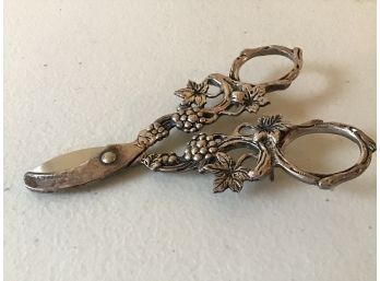 Antique Floral Grape Shears, Sgd 830 Silver