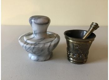 Marble Mortar And Pestle And Bronze Edict Of 1240