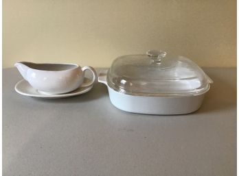 Cookmates By Corning With Lid And White Gravy Boat