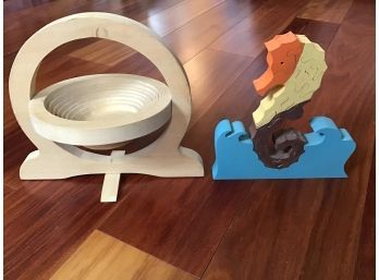 Handmade Seahorse Puzzle And Wooden Collapsable Basket