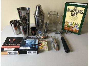 Bar Ware Lot - Shakers, Openers, Drink Recipe Books