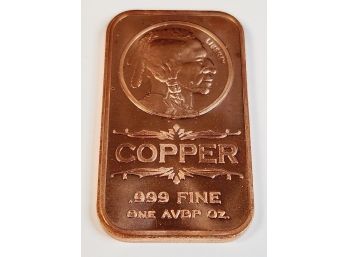 1 Oz .999 Pure Copper Bar