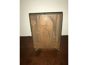 Vintage Copper Printing Block On Easel Brass Stand