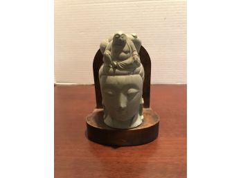 Wood Bookend With Budha On Girls Head