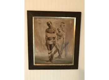 Vintage Painting Signed C. Bailey 1952 ~ 3 Figures In Bondage
