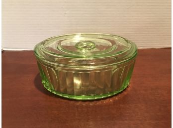 Vintage Green Depression Glass Covered Box