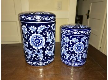 2 Blue Covered Jars ~ Pier One ~