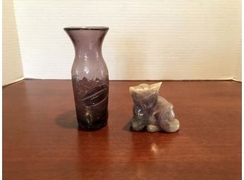 Amethyst Crackle Vase & Amethyst Cat