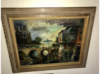 Oil Painting ~ Paris Bridge ~ SEE PICTURES FOR CONDITION