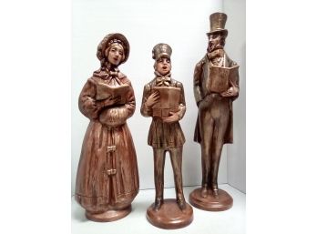 Tall & Lovely Vintage Ceramic Carolers - 3  Statues, Signed By Artist, L Holly (1968)  & Holiday Lights   CVBK