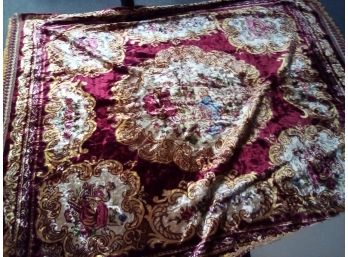 Velvety Velour Marca Di Fabrica  Walkiria Blanket Depicts Courting Scene, Flowers & Lyre Playing  CVBK