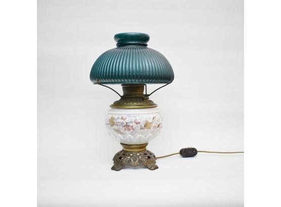 Antique Edward Miller & Co. Glass Hurricane Kerosene Lamp, Brass, Electrified, 18' E.M & CO 408