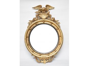 Antique Federal English Regency Giltwood Convex Accent Mirror With Displayed Eagle