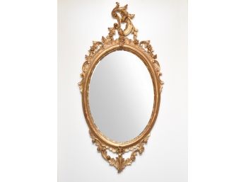 Elegant Antique Louix XV Style Giltwood And Gesso Carved Frame Mirror, Large Oval 24'x47'
