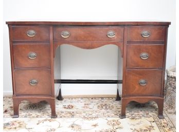 Antique Mahogany Inlay Bow Front Bedroom Keyhole Vanity Desk, Grand Rapids Chair Co.