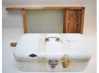 Vintage Washboard And Steel Box