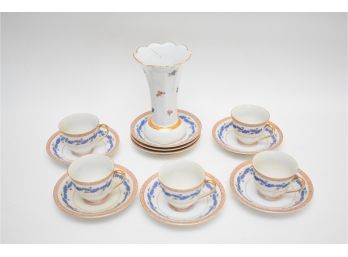 Tea Cups, Saucers And Vase