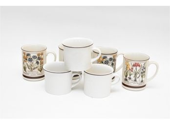 Royal Daulton Stoneware Mugs, Botanical Set, 7 Piece