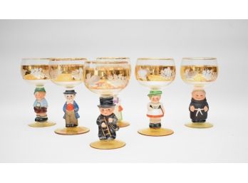 Vintage Goebel Hummel Figural Wine Glasses E. A. Bockling Neudendau Set Of 6 Germany