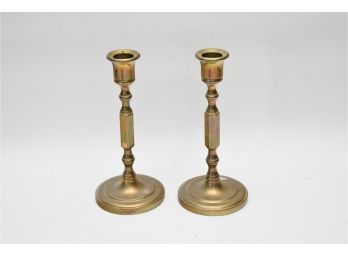 Solid Brass Candlesticks, Set Of 2 And Trivet