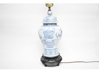 Blue And White Porcelain Temple Jar Table Lamp 29'