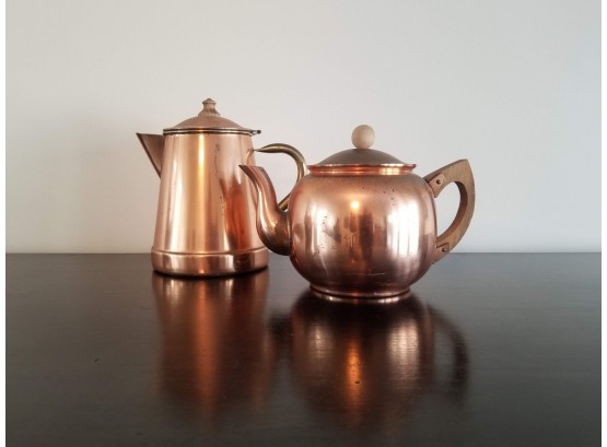 Vintage Copper Teapot And Coffee Pot