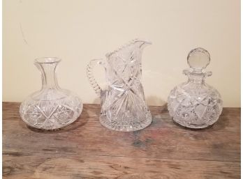 Victorian Cut Glass Pitcher And Decanters