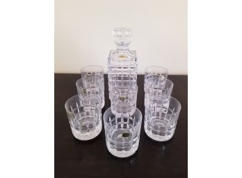 Vintage Portuguese Cut Crystal Decanter And Rocks Glasses By Atlantis