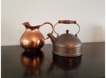 Vintage Copper Pitcher And Kettle