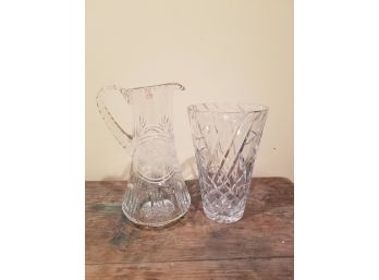 Polish Cut Crystal Vase And Pitcher