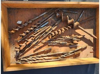 Wooden Tray Of Miscellaneous Drill Bits