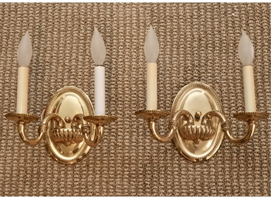 Set Of 2 Electrical Brass Sconces With Double Lights