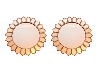 Set Of 2 Sun Shaped Wall Mirrors With Resin Border