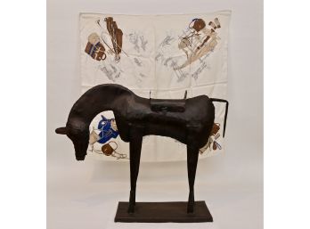 Handmade Vintage Iron Metal Horse Sculpture And Gucci Silk Scarf