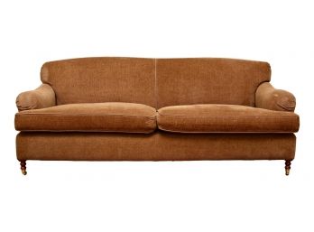 Two Cushion Carmel Colored Custom Made Sofa With A Chenille Like Fabric
