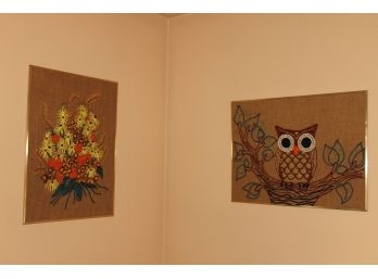 Set Of 2 Handwoven Yarn Wall Decor Art - Vintage