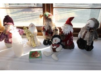 Christmas Santa And Snowman Plush Figurines