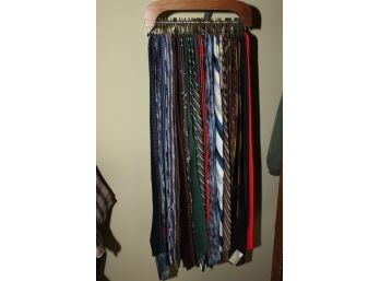 Collection Of 30  Men’s Ties With Wood Tie Holder
