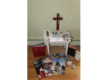 Collection Of Religious Items Including Bible, St Anthony/St Peters Medals, Books, Blessing's Cross