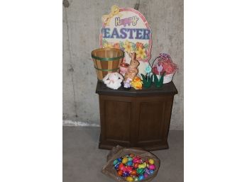 Easter Lot Including Sign, Eggs, Baskets, Stuffed Animals And Decorations