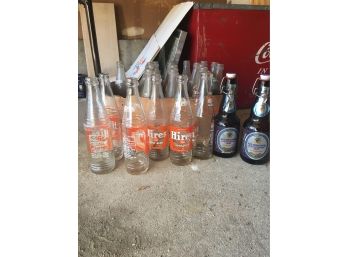 Collection Of 20  Vintage Hires Root Beer Bottles And Beer Bottles