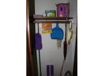 Closet Full Of Miscellaneous Cleaning Supplies. Includes Steamer, Small Ironing Board, Etc.